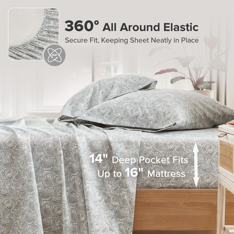 Comfort Spaces 100% Cotton Sheet Set Breathable, Lightweight, Soft with 14" Elastic Pocket Fits up to 16" Mattress, All Season Cozy Bedding, Matching Pillow Case, Cal King Paisley Multi 4 Piece - Image 2